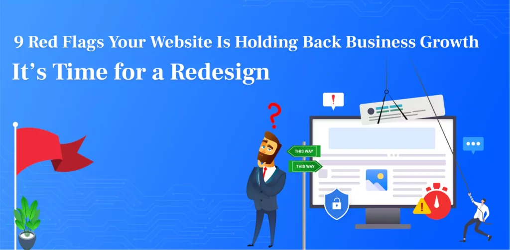 A before-and-after style graphic showing an outdated, cluttered website on one side and a sleek, modern design on the other.